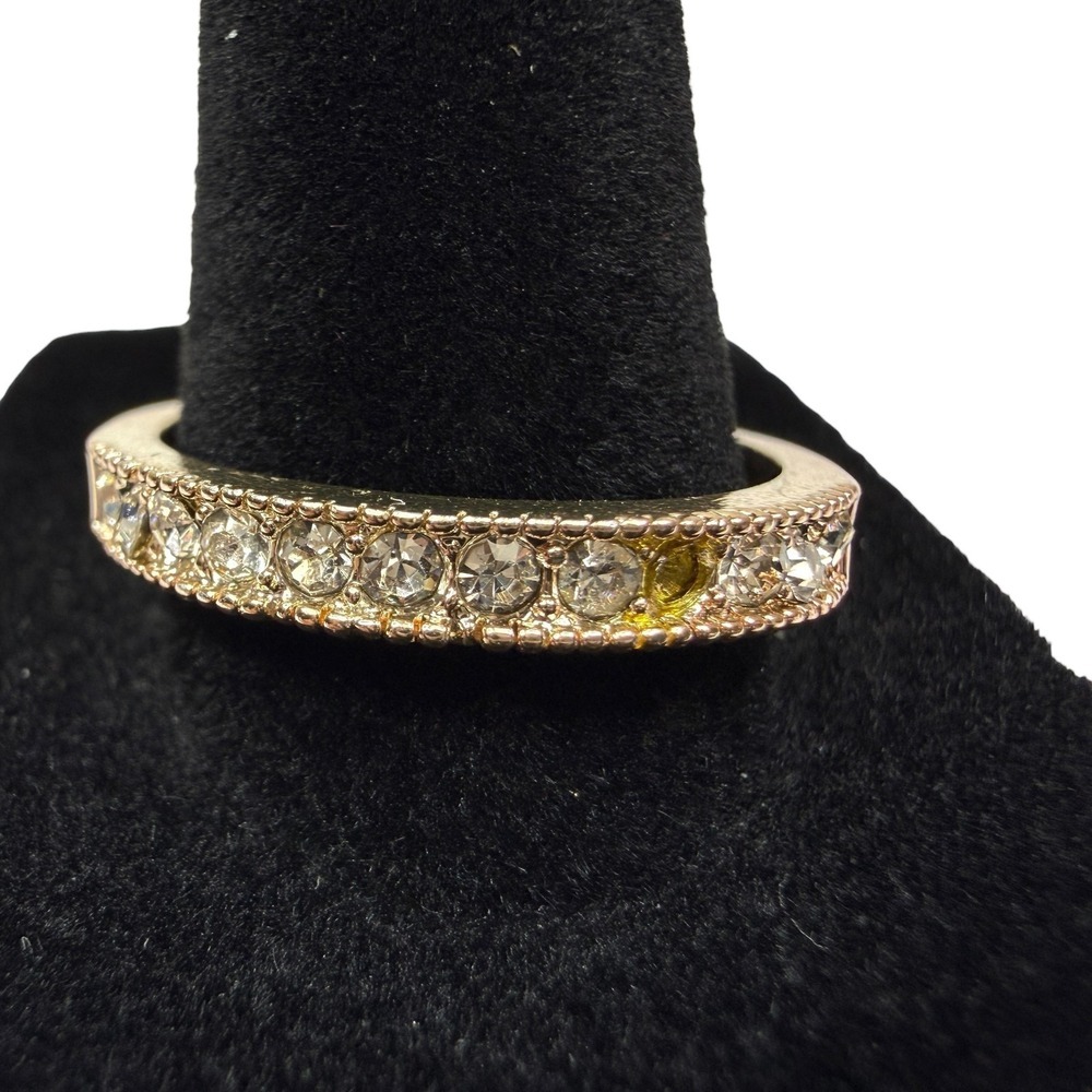 Gold Tone Pave Clear Stone Eternity Band Ring Minimalist Fashion Jewelry Size 10